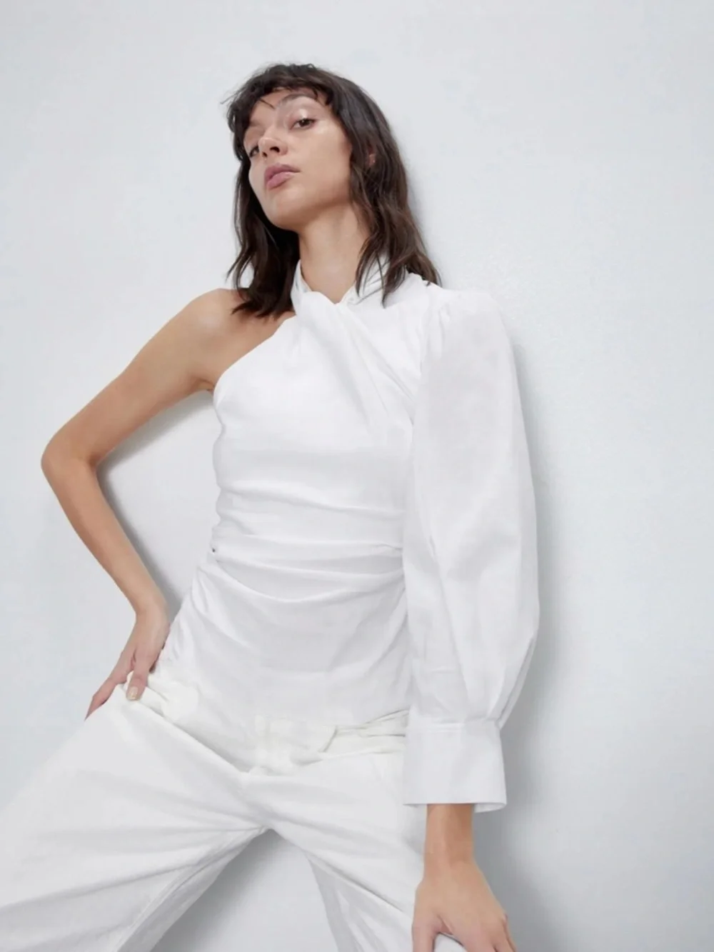 Zara Asymmetric One-Shoulder Draped Blouse
